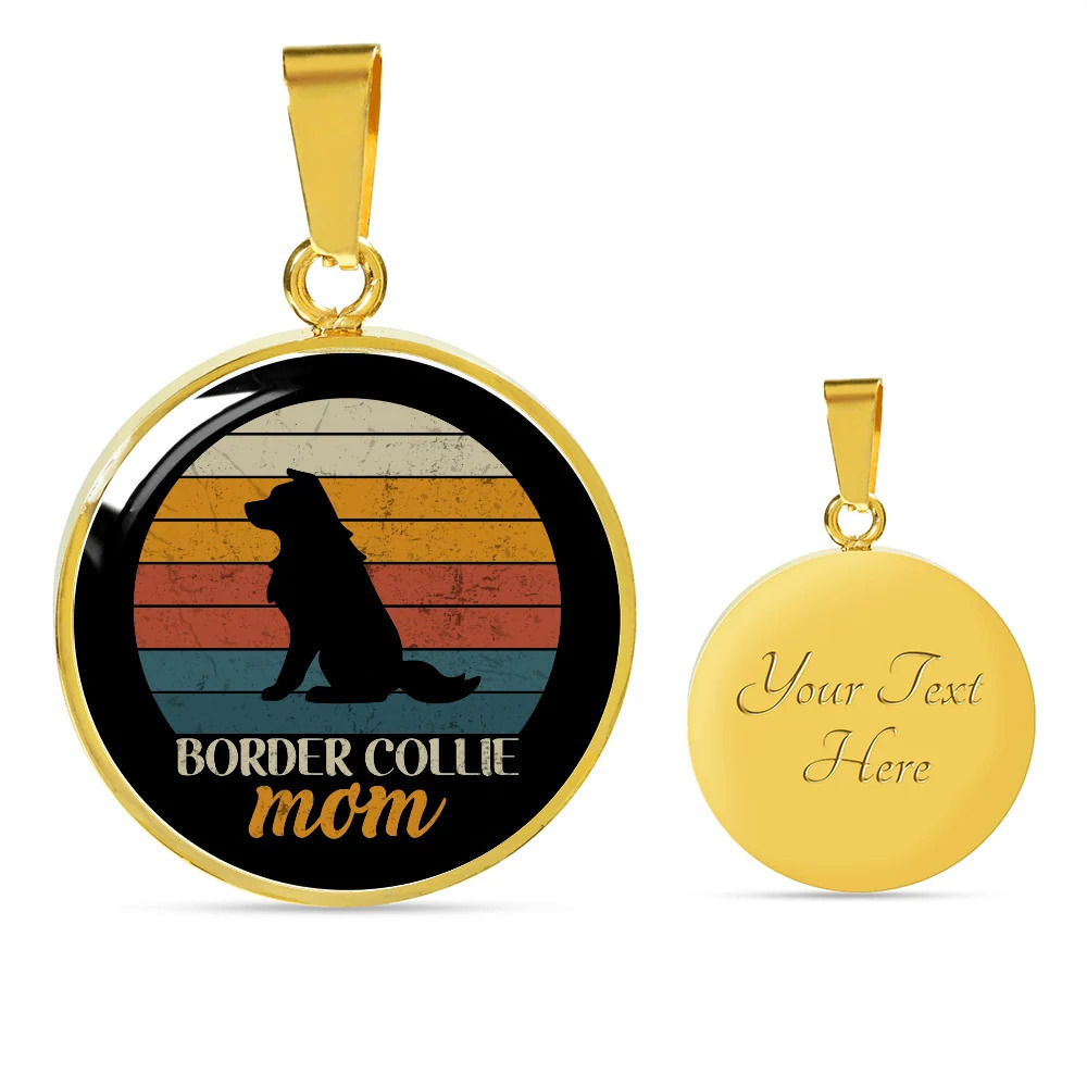 Border Collie Mom Personalized Engraved Gold Circle Necklace Custom Name Date G